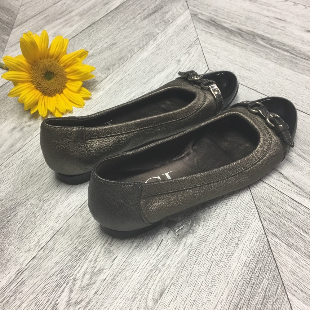 AGL | Black Pewter Cap Toe Buckle Ballet Flats 5.5 - Picture 2 of 6